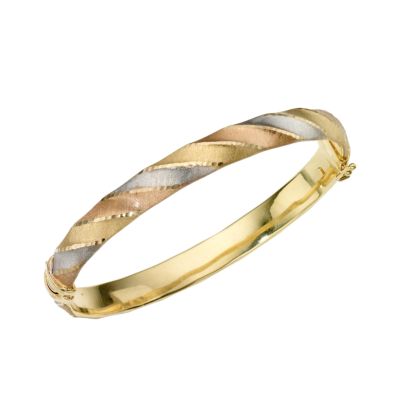 9ct three colour gold hinged bangle