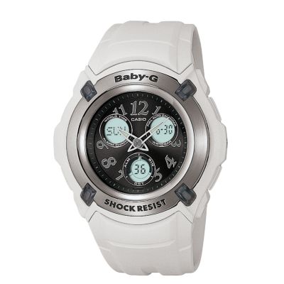 Baby-G Ladies' White Strap Black Dial Watch