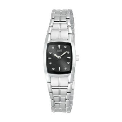 Citizen Eco Drive Ladies' Black Tonneau Dial Bracelet Watch - Product number 6678505
