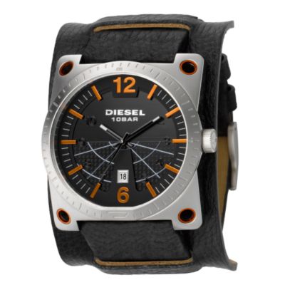Diesel Black Leather Cuff Watch With Black Dial - Product number 6678823