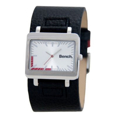 Bench Men's Silver and Red Dial Black Leather Cuff Watch - Product number 6678831