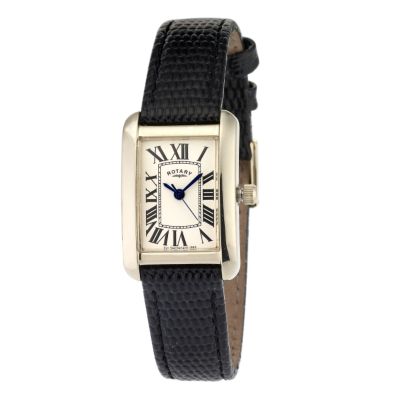 Ladies gold-Plated Black Leather Strap Watch