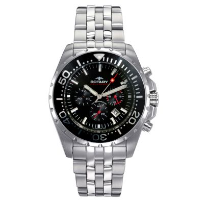 Rotary Aquaspeed Men` Chronograph Black Dial Bracelet Watch