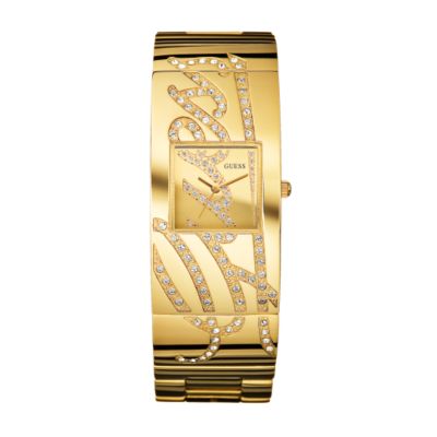 Guess Ladies`Stone Set Gold-Plated Bangle Watch