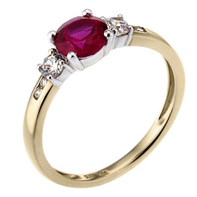 9ct Yellow Gold Created Ruby Cubic Zirconia Ring - Product number 6679692