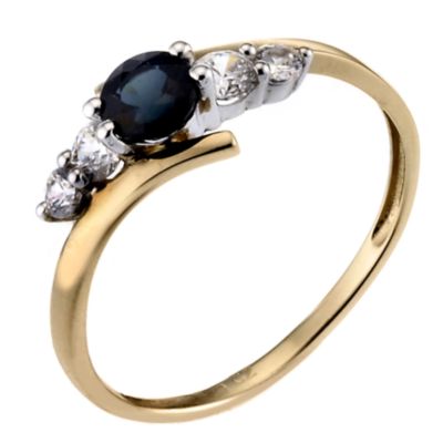 9ct Yellow Gold Sapphire Cubic Zirconia Kick Ring