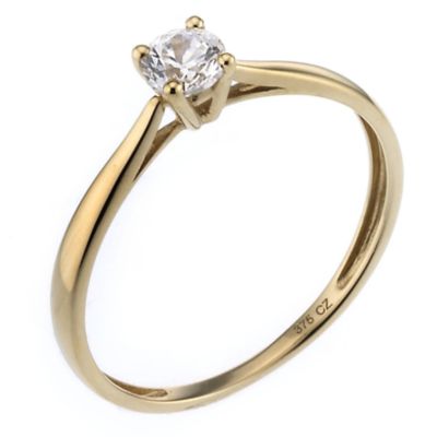 9ct Yellow Gold Cubic Zirconia 1/4 Carat Look Solitaire Ring