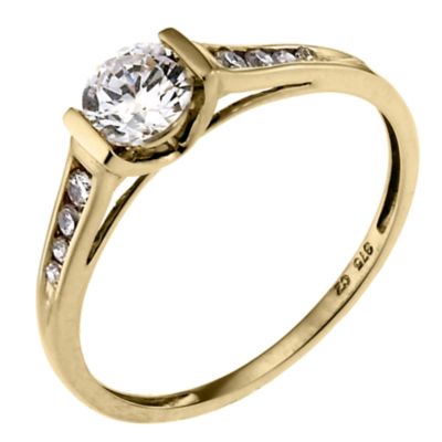 9ct Yellow Gold Cubic Zirconia Shoulder Detail Ring - Product number 6682022