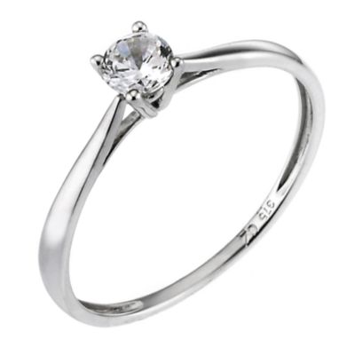 9ct White Gold Cubic Zirconia 1/4 Carat Look Solitaire Ring