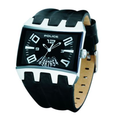 Police Dimension Black Dial Black Leather Strap Watch