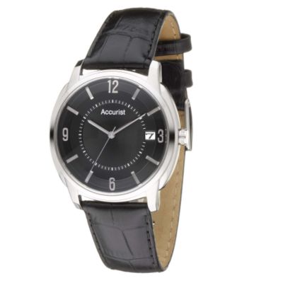 Accurist Men's Black Leather Strap Watch