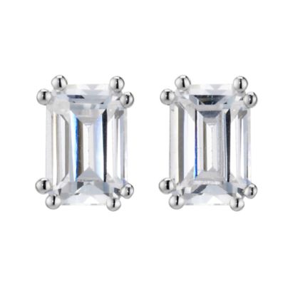 9ct white gold emerald cut cubic zirconia earrings