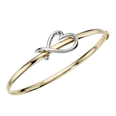 H Samuel 9ct Two Colour Gold Heart Bangle