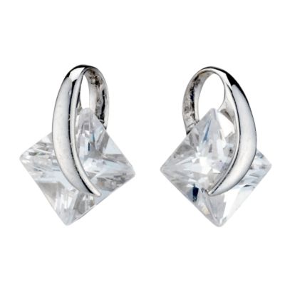 9ct white gold square cubic zirconia wrap stud