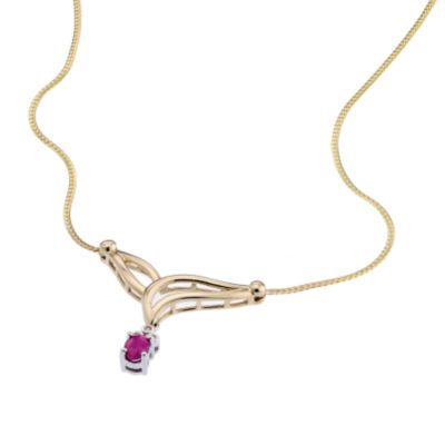 Unbranded 9ct yellow gold ruby drop necklace