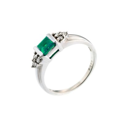 9ct white gold created emerald and diamond ring