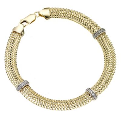 9ct Mesh Gold and Cubic Zirconia Bracelet