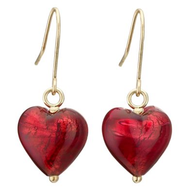 9ct yellow gold red murano glass heart earrings - Product number 6700608