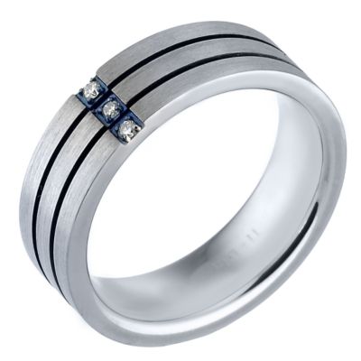 Men's Titanium and Stainless Steel Diamond Ring