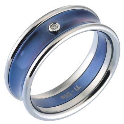 Men's Titanium Diamond and Blue Centre Ring