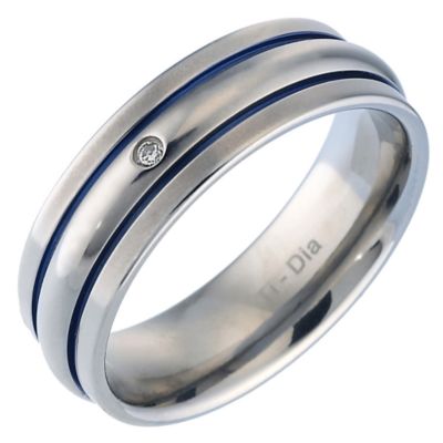 Men's Titanium Diamond Blue Stripe Ring - Product number 6703593