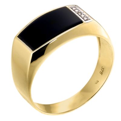 Mens 9ct Yellow Gold Onyx Ring