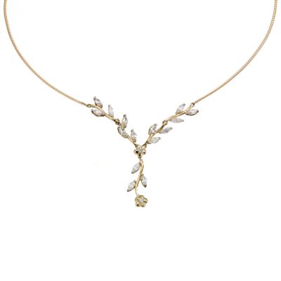 9ct Yellow Gold cubic Zirconia Leaf Necklace