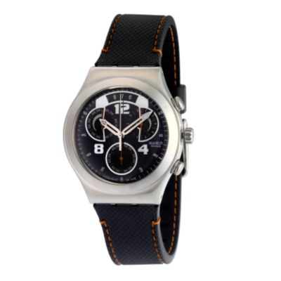 Swatch Finesteel Men's Black and Orange Strap Watch