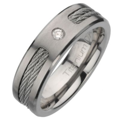 Titanium and diamond rope ring