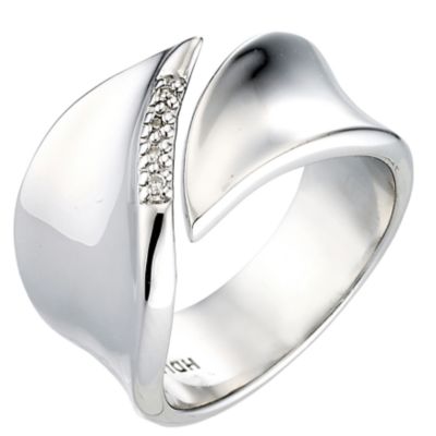 Hot Diamond Sterling Silver Pave Diamond Leaf Ring Size L