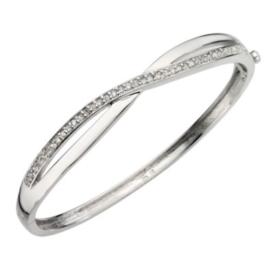 Sterling Silver Cubic Zirconia Crossover Bangle