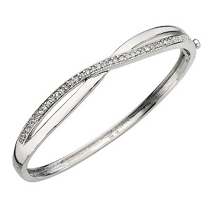 H Samuel Sterling Silver Cubic Zirconia Crossover Bangle