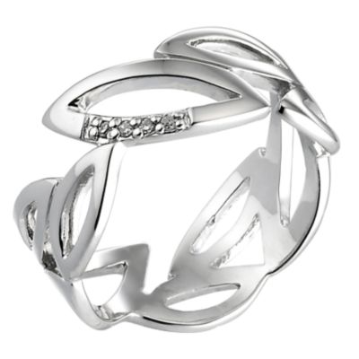 Hot Diamond Sterling Silver Diamond Leaf Ring Size N