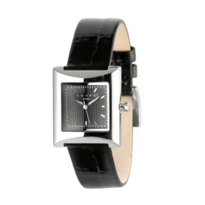 Manhattan ladies black leather strap watch