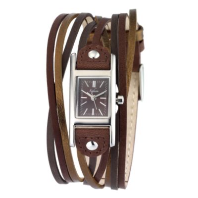 Kahuna ladies' multi strand brown leather strap watch