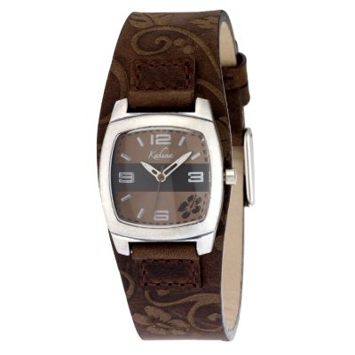 Kahuna Brown Leather Floral Strap Watch