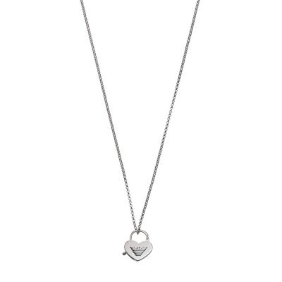Armani sterling silver heart logo necklace