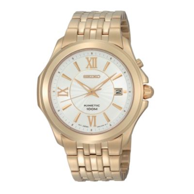 seiko Kinetic mens gold plated silver dial
