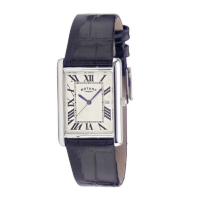 mens black leather strap watch