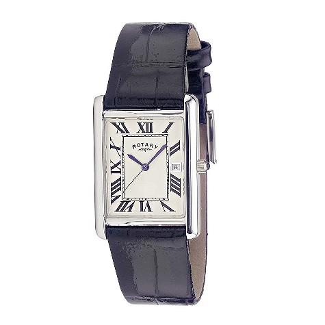 rotary mens black leather strap watch