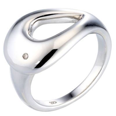 silver and diamond teardrop ring - Size N