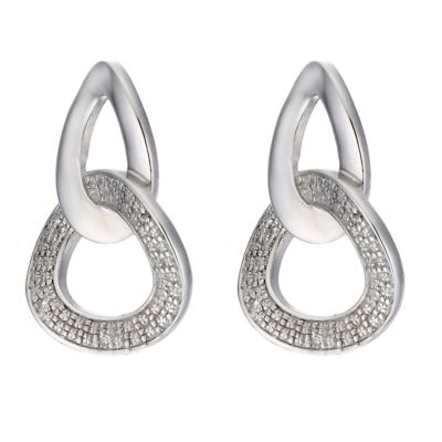 Silver and diamond double link drop earrings