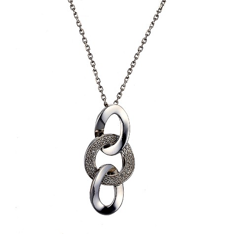 Silver and diamond three link pendant