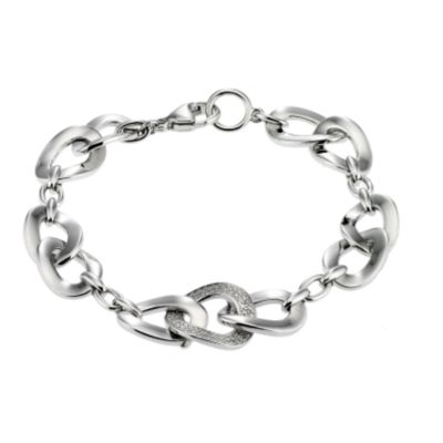 Silver and diamond link bracelet