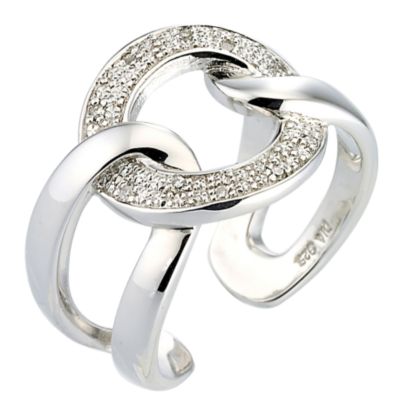 silver and diamond link ring