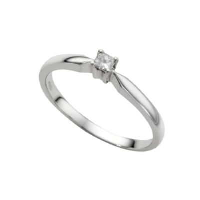 9ct white gold diamond princess cut solitaire ring