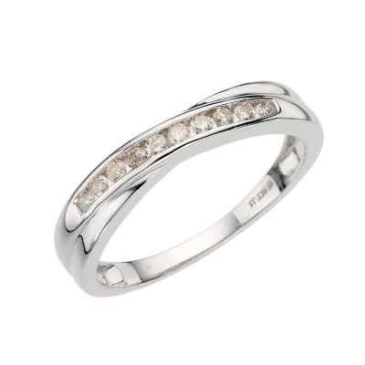 9ct white gold channel set diamond crossover ring