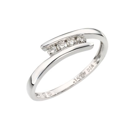 9ct white gold four diamond crossover ring