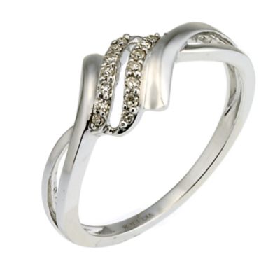 9ct white gold diamond cross over ring