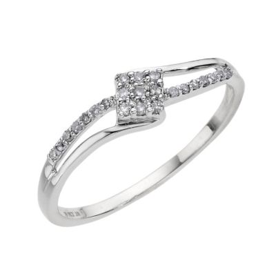 9ct white gold diamond square cluster crossover ring